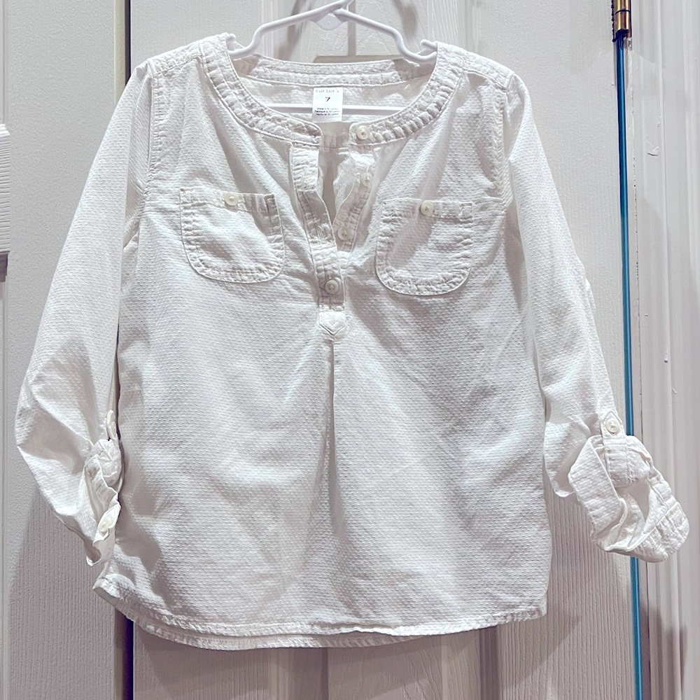 Carters girls size 7, long sleeve, white top. No stains!